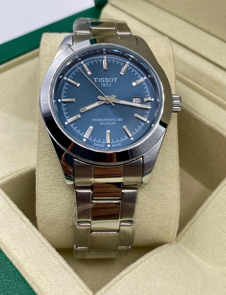 TISSOT POWERMATIC 80 BG slicum Blue Dial with silver chain