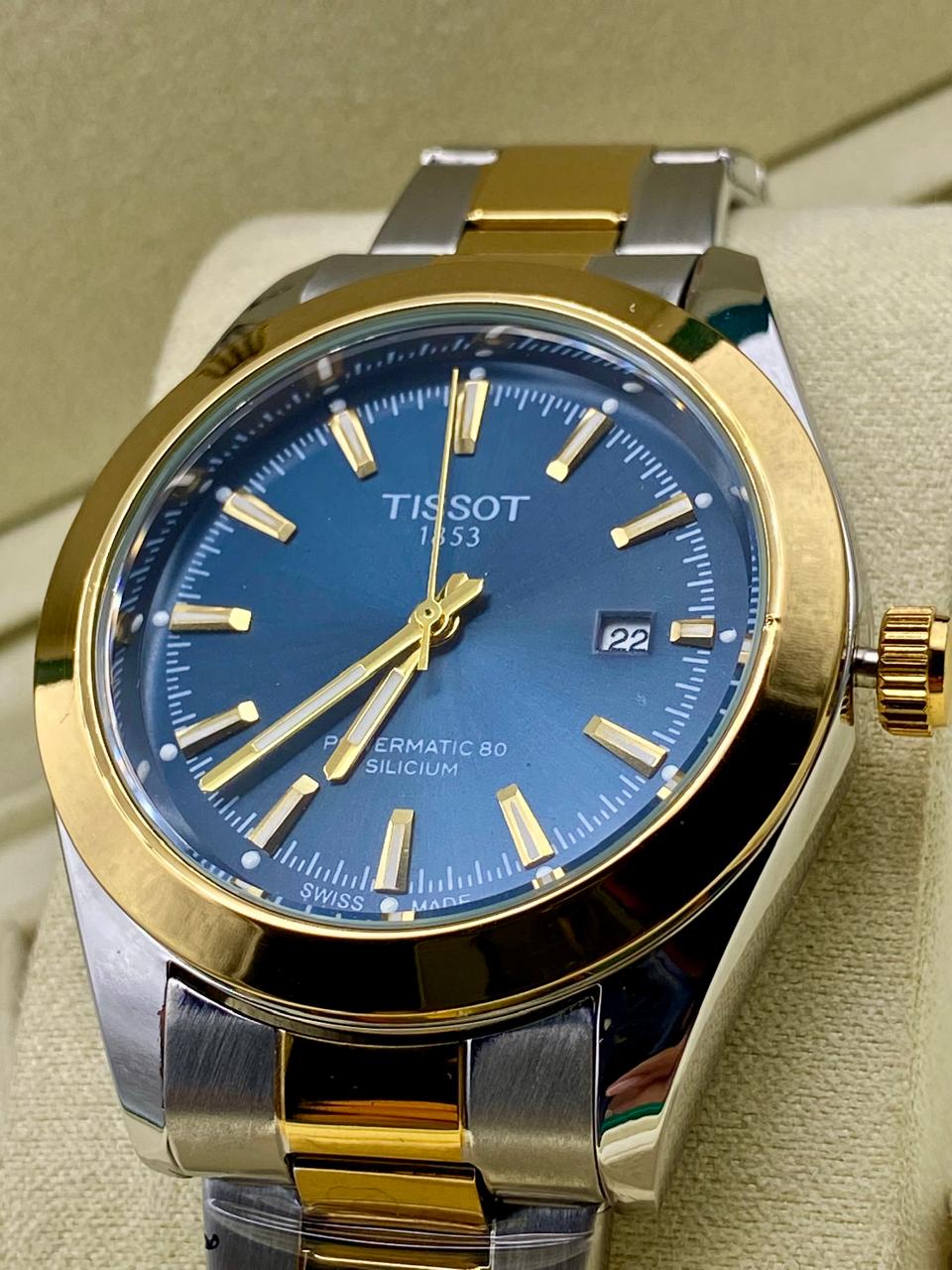 TISSOT POWERMATIC 80 BG SILCUM Dark Blue Dial with Gold and silver chain