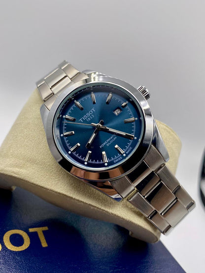 TISSOT POWERMATIC 80 BG slicum Blue Dial with silver chain