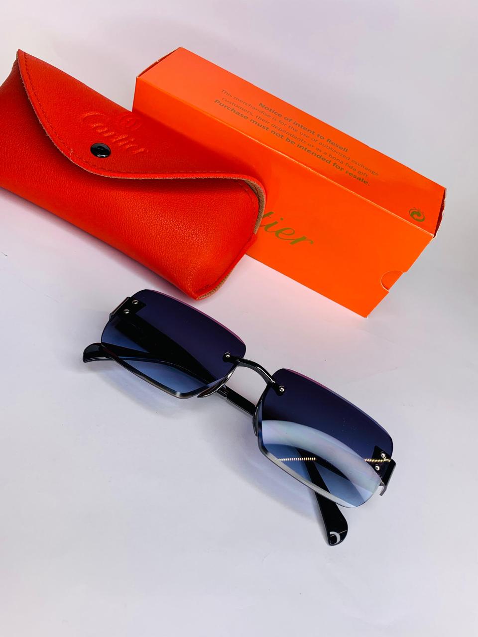 Gucci Rimless Sunglasses – Luxury Black Frame with Blue Gradient Lenses
