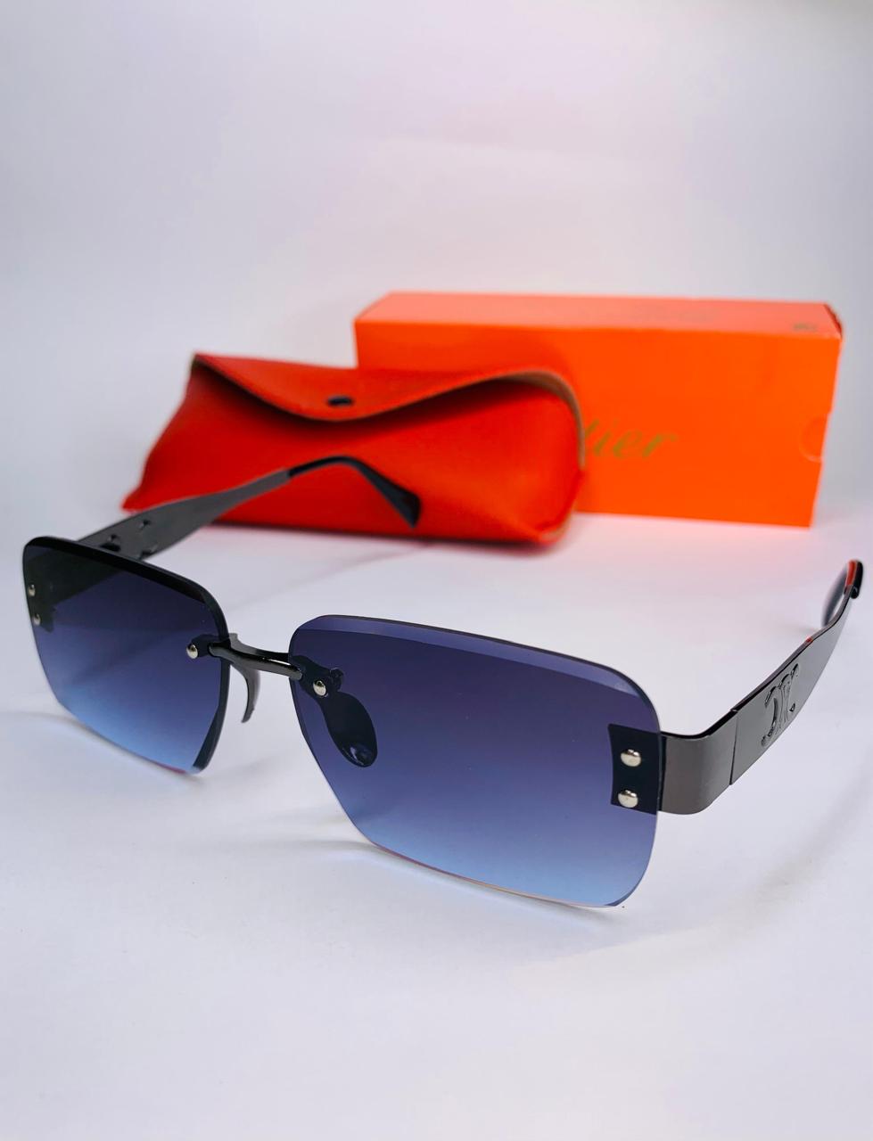 Gucci Rimless Sunglasses – Luxury Black Frame with Blue Gradient Lenses