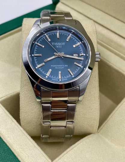 TISSOT POWERMATIC 80 BG slicum Blue Dial with silver chain